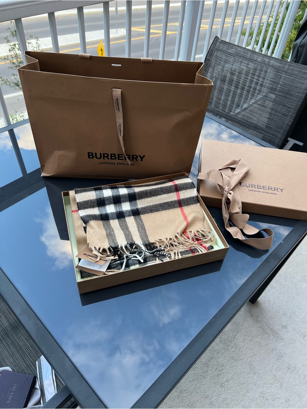 Burberry Beige Classic Check Cashmere Scarf with Fringe